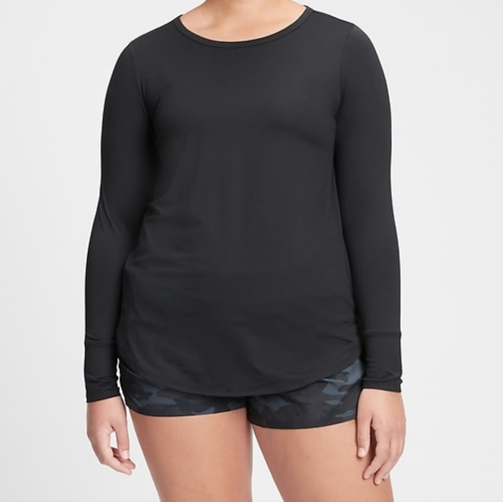 GAP FIT | Black Brush Tech Jersey Long Sleeve Shirt -  Size Small